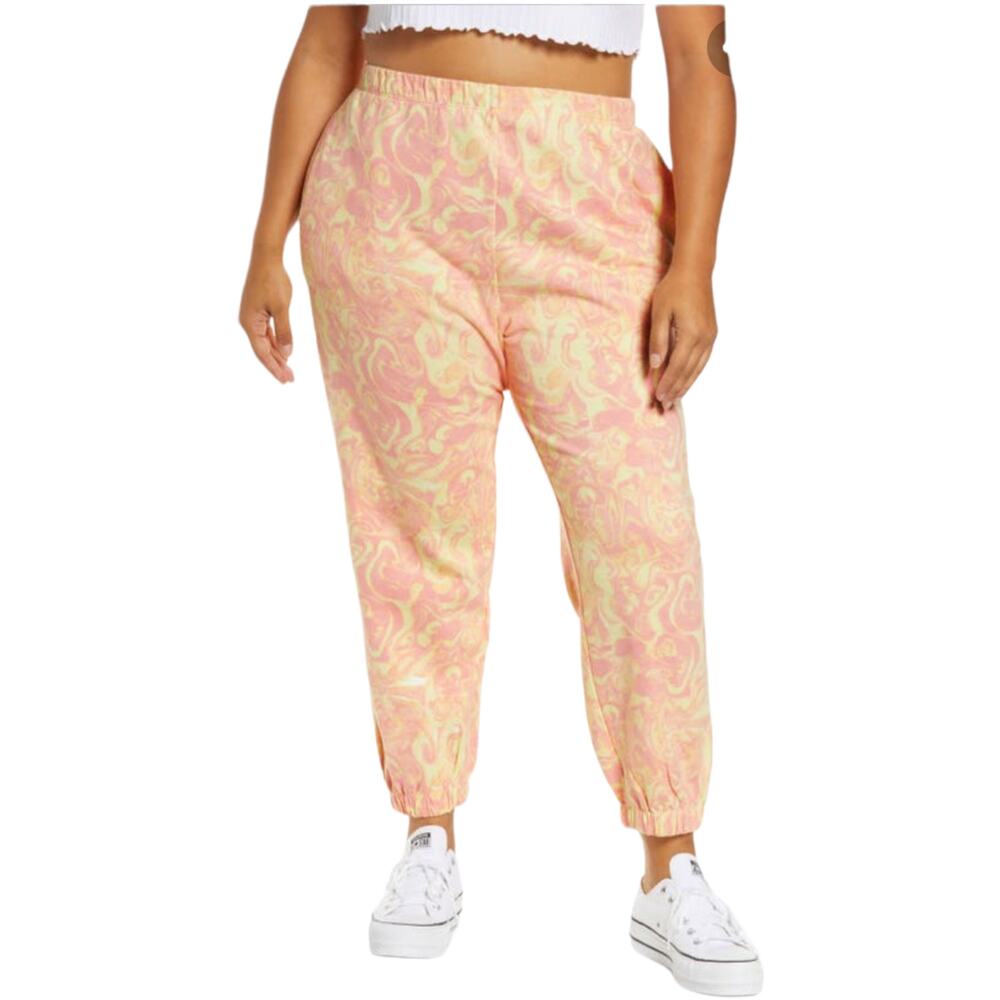 BP Classic Sweatpants 1X Plus Size Tapered Legs Pink Yellow Spacey NEW